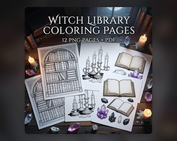 Witch Library Coloring Pages preview 1