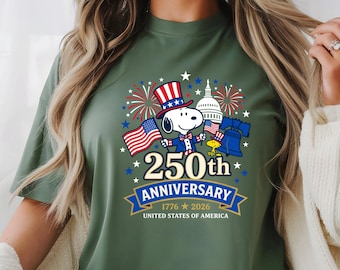 Snoopy 250th Anniversary Shirt, Patriotic 1776 2026 USA Graphic Tee, America Birthday Gift