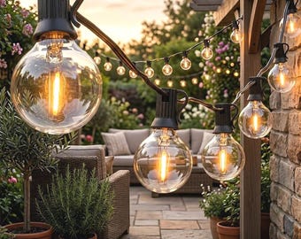 30 m LED-Lichterkette für den Außenbereich | 30 m lange Lichterkette mit 50+1 Glühbirnen für Terrasse, Garten, Hinterhof und Hochzeitsdekoration