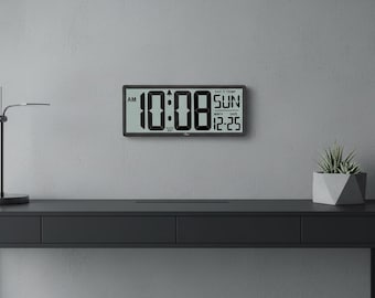 Digital Wall Clock 14.5 Inch Large Wall Clock Jumbo Numbers Battery Operated with Temperature & Date, Easy Read Rustic Decorative Clock