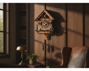 Reloj de cuco Selva Negra, reloj de pared de madera vintage, cuco tradicional de chalet alemán, reloj de pájaro decorativo rústico antiguo con péndulo.