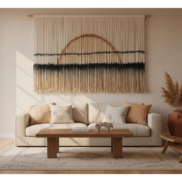 Macrame Wall Art Large Woven Wall Hanging - Boho Wall Decor for Living Room - Dip Dyed Fiber Yarn Art - Modern Macrame Tapestry for Bedroom,