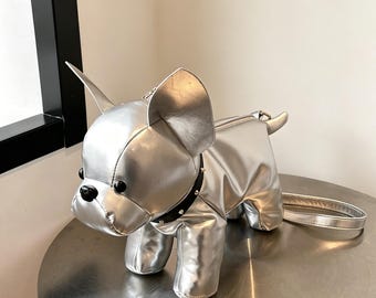 French Bulldog Shaped Crossbody Bag, 3D Dog PU Leather Shoulder Purse.