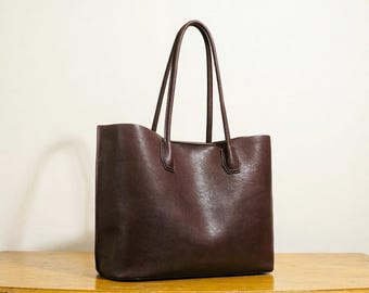 Vintage Genuine Leather Tote Bag, Large Capacity Work Shoulder Bag, Distressed Patina Purse.