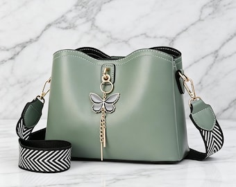 Healing Butterfly Bucket Crossbody Bag Gentle Comfort Wide Strap Peace Women Handbag