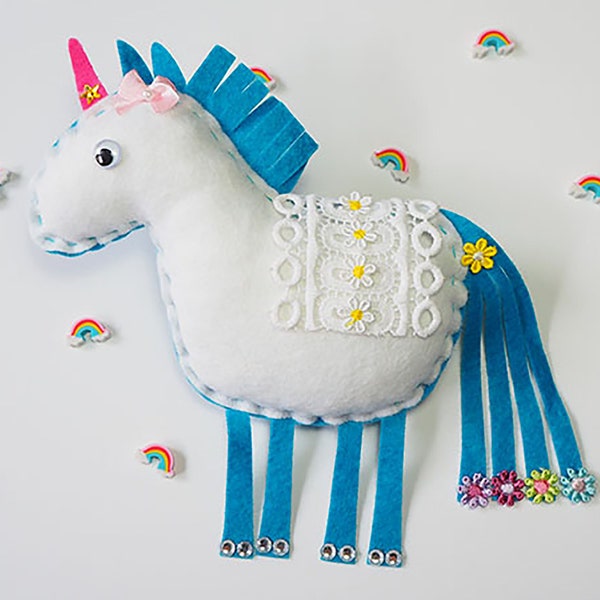 PDF instructions for a felt Magical Unicorn plush softie sewing pattern. Perfect for kids! Digital Pattern. Instant Download. PDF pattern.