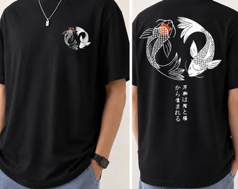 Camiseta unisex de algodón con estampado de peces koi estilo Harajuku, estilo urbano Y2K para verano.