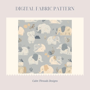 Tela infantil con estampado de elefantes grises sin costuras (descarga digital)
