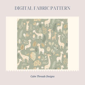Giraffe Leaves Nursery Fabric Pattern | Seamless Baby Animal Print | Digital Download for Neurodivergent Child