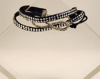 Infinity Bracelet,Infinity Jewelry,Suede Bracelet,Infinity,Statement Bracelet,Statement Jewelry,Wrap Bracelet,Beaded Bracelet,Black Bracelet