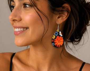 Boho Floral Teardrop Kunstleder Ohrringe