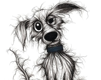 Ugly dog Print download Extremely unpleasant smelly stinky pet doggie pooch hound with grumpy face Horrid mutt in need of a bath Drawn image