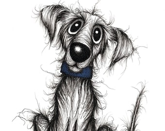 Mr Woof Print download Slightly scruffy sad faced pet dog pooch doggie who's desperate to play with his new ball Printable animal picture