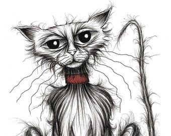 Eddie the cat Print download Nasty shabby scruffy pet puss kitty pussycat moggie with thin tail and grumpy face in a bad mood Animal image