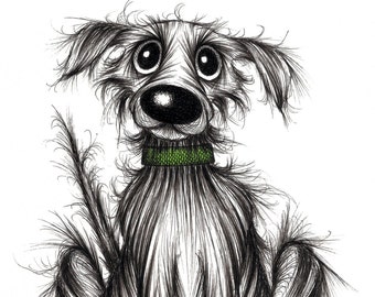 Mr Mucky paws Print download Smelly pet dog pooch hound with slightly sad face and green collar Unlucky doggie who doesn't have any friends