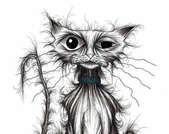 Ugly cat Print download Horrid shabby scruffy nasty moggy who needs a bath as soon as possible Comedy kitty picture Funny animal image