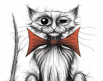Jasper the cat Print download Posh looking pet kitty puss wearing extra large bow tie Trendy fashionable pussycat who's very important