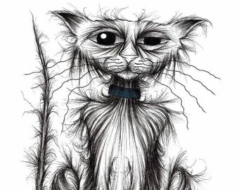 Mucky cat Print descargar Scruffy shabby dirty moggy with tatty fur que parece que necesita un baño urgentemente Imagen divertida de imagen de animal