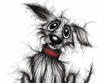 The naughtiest dog in town Print download Shabby scruffy looking pet pooch who's been very bad and naughty Humorous funny animal picture