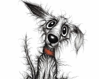 Barney Print A4 size picture Nasty pet dog pooch doggie pup hound mutt who's scruffy shabby and smelly Animal art drawing printed on paper