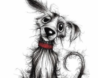 Barney dog Print download Slim little pet pup pooch doggy with curly tail and red collar looking fairly friendly and cute Fun animal picture