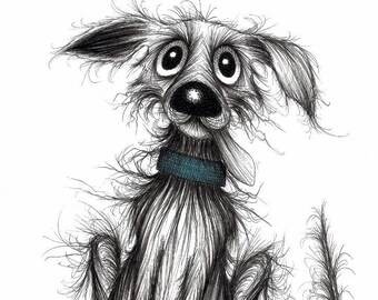 My horrid dog Print A4 size picture Nasty scruffy shabby smelly bad doggie pooch hound Naughty pets pictures Drawing sketch printed on paper