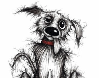 Slobbery dog Print download Horrid drooling shabby scruffy smelly pet pup with sticky out tongue and tatty tail Amusing funny animal artwork