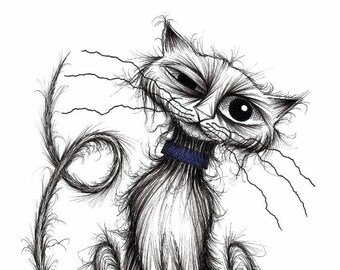 Loopy tail Print download Happy friendly cute little pet cat puss with a funny loop tail who needs a friend Adorable animal picture