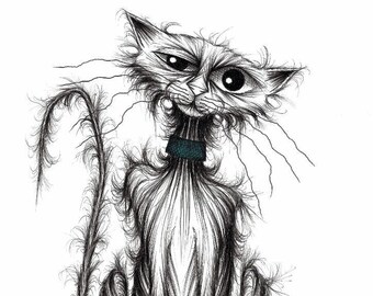 Skinny cat Print download Slim slender pet kitty with a thin tail and one eye half open who looks quite cute and friendly Fun animal picture