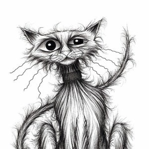 Cheeky cat Print A4 size picture Funky cute puss kitty pussycat with one eye half closed Ink drawing sketch printed on paper Pet lovers gift