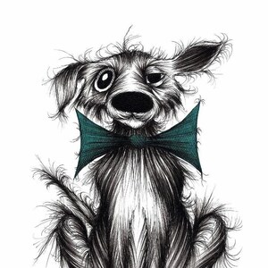 Ben the dog Print A4 size picture Very important looking pet pooch doggie hound in smart trendy bow tie Animal lovers gift Wall art decor