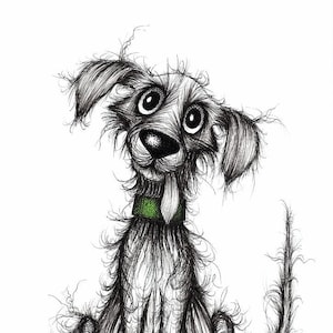 Fab dog Print A4 size picture Scruffy little pet puppy doggie pooch hound with tongue sticking out Funny animal art drawing printed on paper