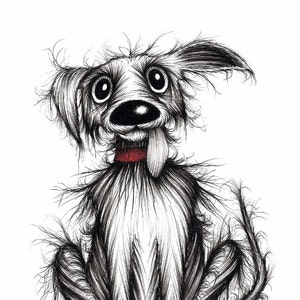 Mucky paws Print A4 size picture Cute pet pooch who smells and needs a bath Grubby dog sketch drawing printed on paper Pet lover art image