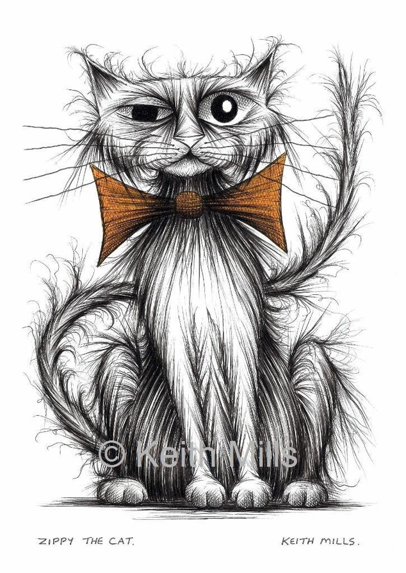 Zippy the cat Print download Posh looking kitty puss with long tail and slightly grumpy face wearing big bow tie Funny printable pet picture image 1