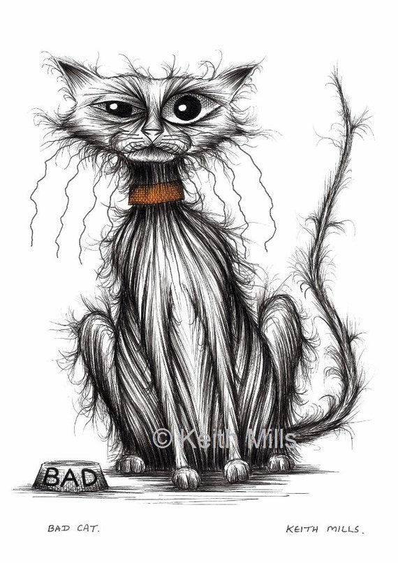 Bad Cat Print A4 Size Picture Naughty Scruffy Miserable -  Hong Kong