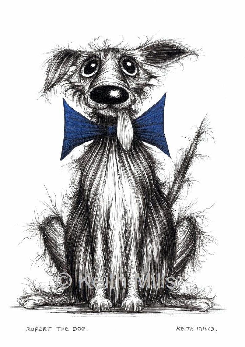 Rupert the dog Print download Very posh smart looking pet pooch hound with big blue bow tie Dapper looking doggie sticking out his tongue image 1