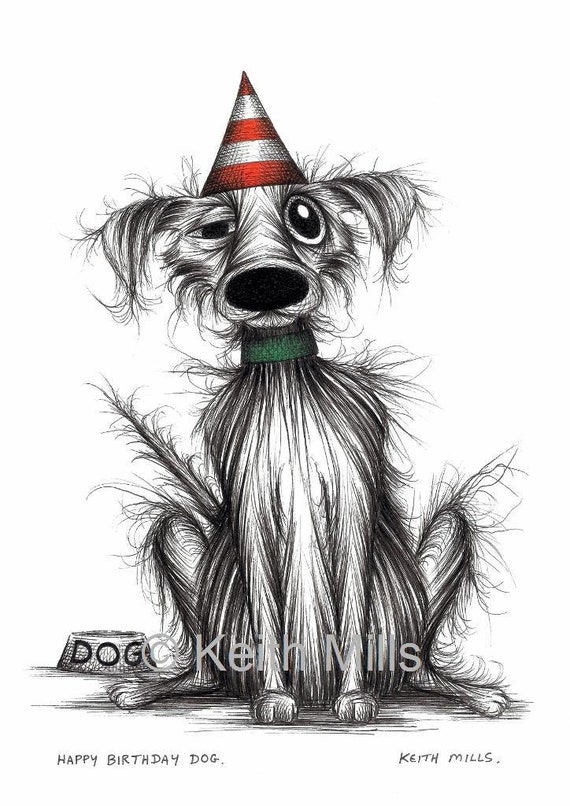 Happy Birthday Dog Print A4 Size Picture Grumpy Face Mutt Etsy