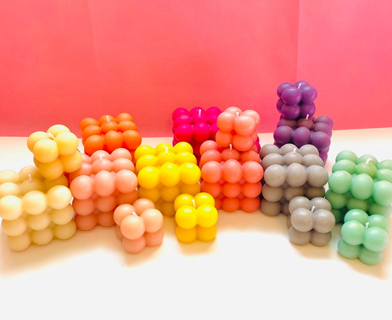 Colourful Bubble Beeswax Candles, 3 Pack, Candle, Beeswax, Pink, Clean Burn, Hand Poured, Home Decor, Trendy, Colourful, Yellow image 4