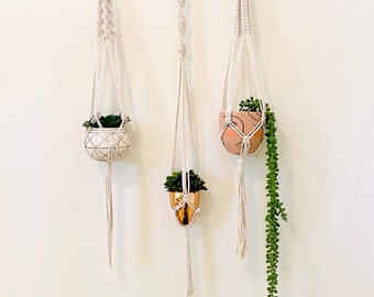 Brass Macramé Plant Hanger, Brass, Rose, Macrame Wall Hanging, Boho, Bohemian, Macrame, Wall Hanging, Fringe, Plant Hanger