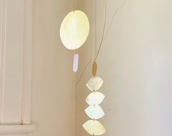 Brass Rose Quartz Mobile Lightcatcher, Crystal Quartz, Boho, Bohemian, Wall Hanging, Brass, Mobile, Nursery, Rose Quartz