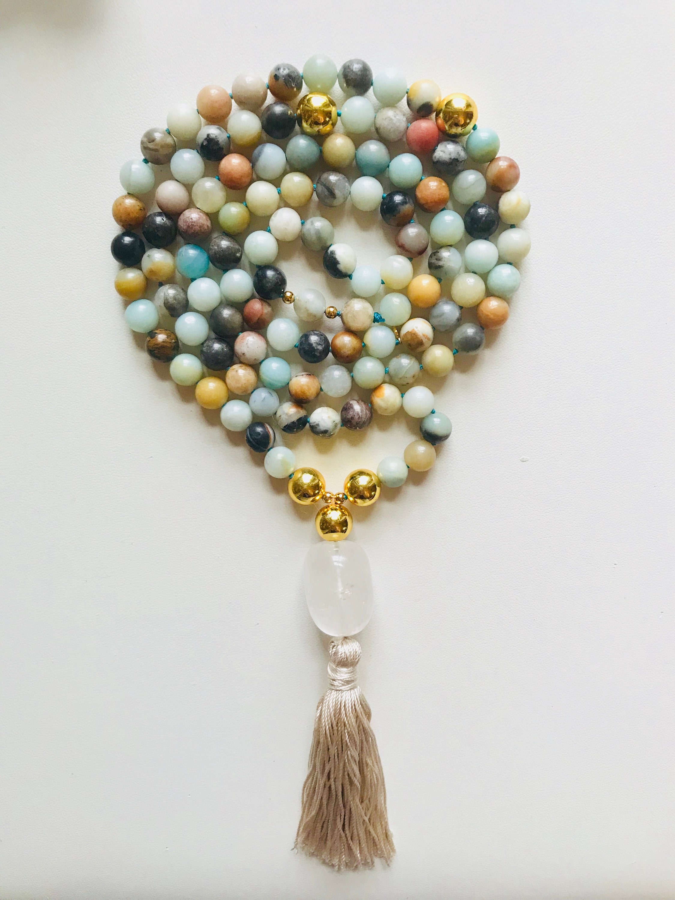 108 Perles Naturelles Mala Yoga Bijoux Méditation Perles Bracelet Collier Avec Yoga Symbole