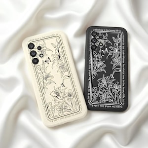 ミニマルなユリの花柄スマホケース、Samsung A73 A54 A53 A33 A24 A23 A13 A04 A72 A52 A52S A32 A22 A15 A25 A35 A55 対応カバー
