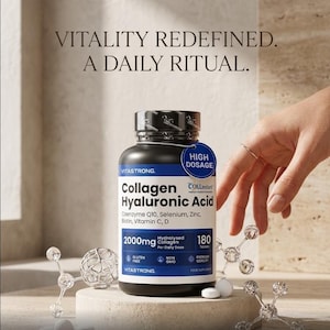 Vitastrong Hydrolyzed Collagen 2000mg - Instant Hyaluronic Acid Collagen with Biotin, Coenzyme Q10, Zinc, Selenium, Vitamin C, Vitamin D