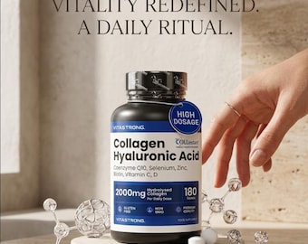 Vitastrong Hydrolyzed Collagen 2000mg - Instant Hyaluronic Acid Collagen with Biotin, Coenzyme Q10, Zinc, Selenium, Vitamin C, Vitamin D