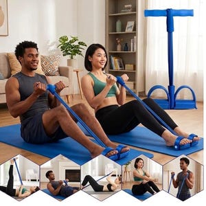 Four-tube pedal tensioner, multifunctional home fitness equipment, yoga, abdominal strengthening, resistance band, tension rope
