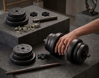 2-in-1 Weight Training Dumbbell Set, 2 x 15 kg, Adjustable Weight, with Additional Steel Extension Bar, Ink Black