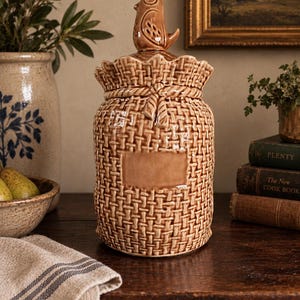 Rare McCoy #158 Bird Cookie Jar | Factory Error Variant | Vintage USA Pottery Basketweave Cookie Jar