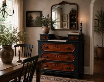 Antique Ebonized Dresser | Eastlake Victorian Bedroom Furniture | Moody Cottage Chest of Drawers