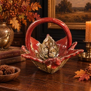 Tony Mitchell Lantern Hill Pottery Basket | Seagrove NC Leaf Basket | Studio Art Pottery | Fall Decor | Handcrafted Ceramic
