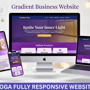 Nowoczesny szablon strony internetowej o jodze | Fioletowo-złoty gradient (HTML CSS JS)